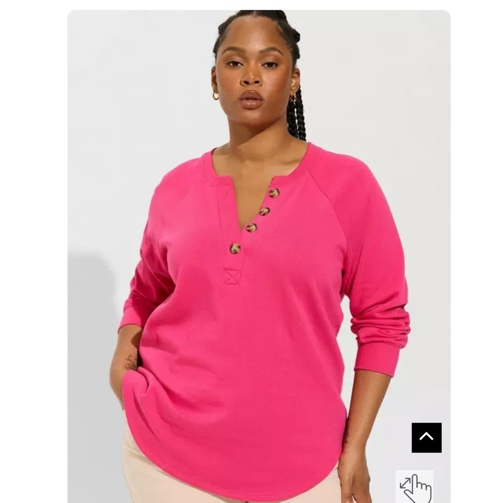 Torrid Hot Pink Long Sleeve Raglan Button Henley Sweatshirt Top Balletcore!